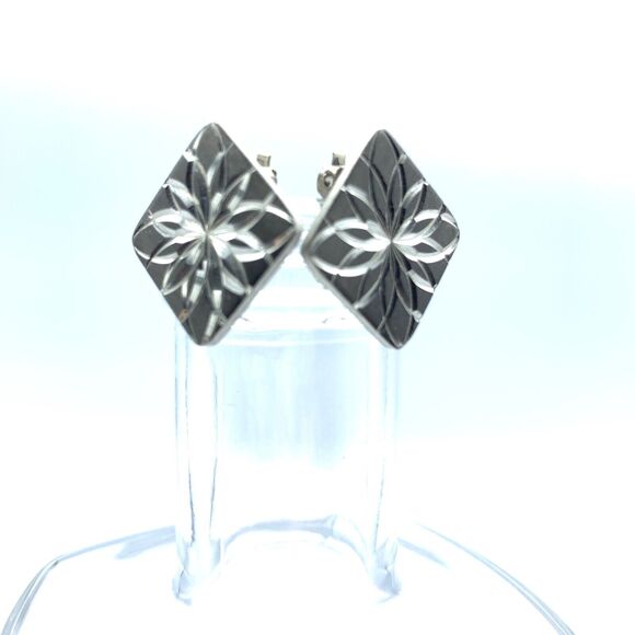 Vintage silver tone necklace and earrings set geometric engraved design - Picture 6 of 6